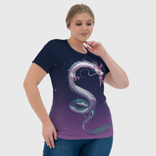 Женская футболка 3D с принтом Тихиро летает с драконом в ночном небе, фото #4
