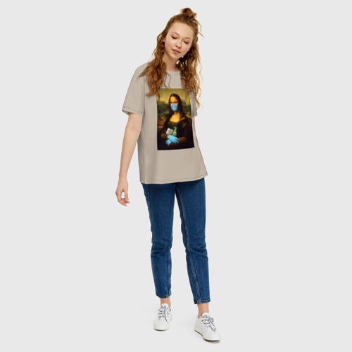 Женская футболка хлопок Oversize с принтом Mona Lisa, вид сбоку #3