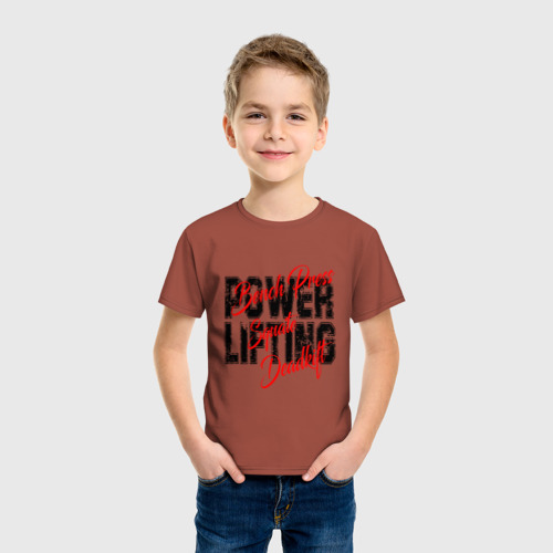 Детская футболка хлопок с принтом Powerlifting, фото на моделе #1