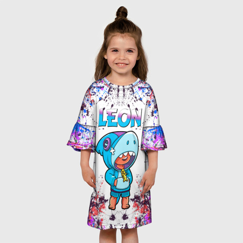 Детское платье 3D с принтом Leon Shark, вид сбоку #3