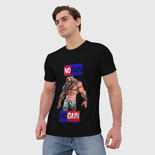 Мужская футболка 3D с принтом NO PAIN NO GAIN, фото на моделе #1