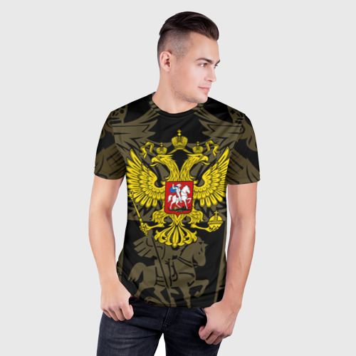 Мужская футболка 3D Slim с принтом РОССИЯ, фото на моделе #1