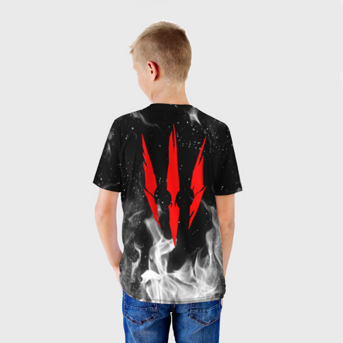 Детская футболка 3D с принтом ВЕДЬМАК (НА СПИНЕ) КОГТИ, вид сзади #2