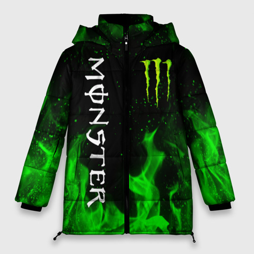 Женская зимняя куртка 3D с принтом Monster energy, вид спереди #2
