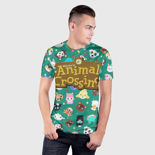 Мужская футболка 3D Slim с принтом Animal Crossing, фото на моделе #1