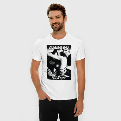 Мужская футболка хлопок Slim с принтом Scorpions, фото на моделе #1