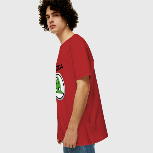 Мужская футболка хлопок Oversize с принтом SKODA, вид сбоку #3