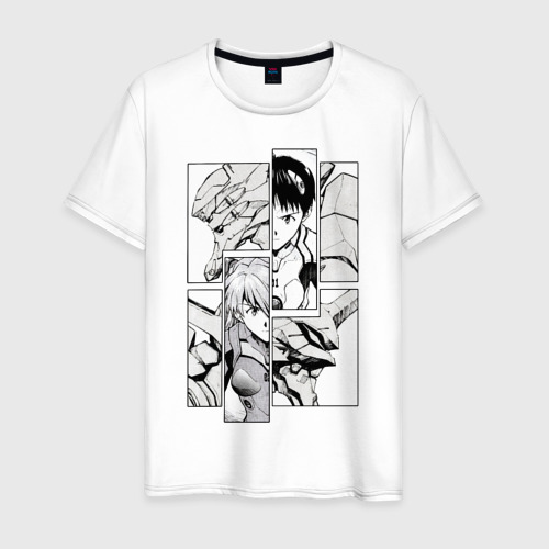 Мужская футболка с принтом Manga page from EVANGELION monochrome, вид спереди #2