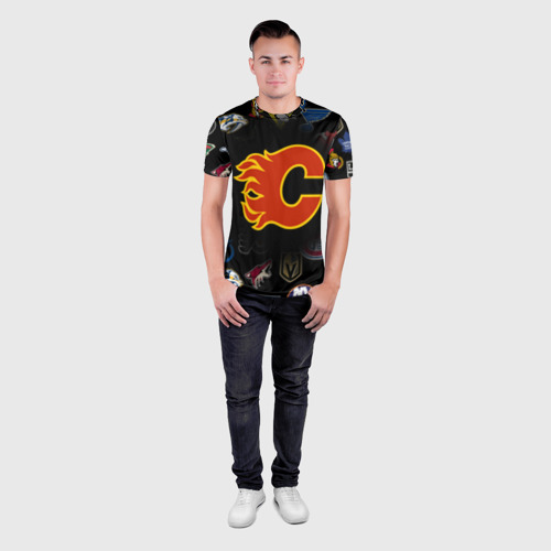 Мужская футболка 3D Slim с принтом Calgary Flames (Z), вид сбоку #3