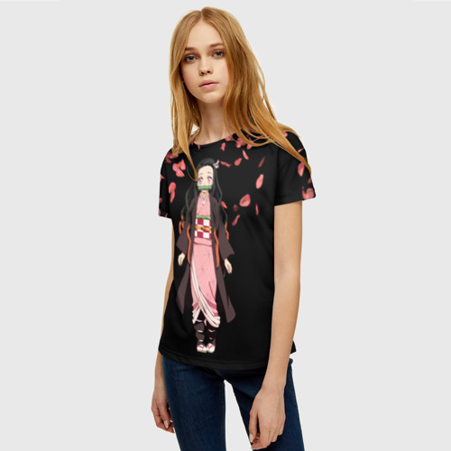 Женская футболка 3D с принтом Незуко, фото на моделе #1