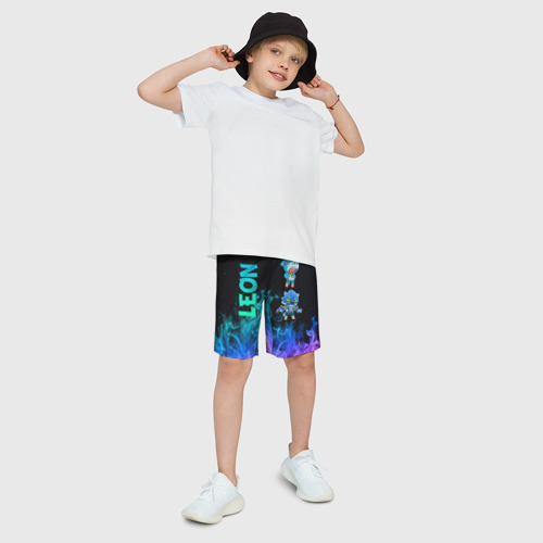 Детские спортивные шорты 3D с принтом Brawl Stars Leon, фото на моделе #1