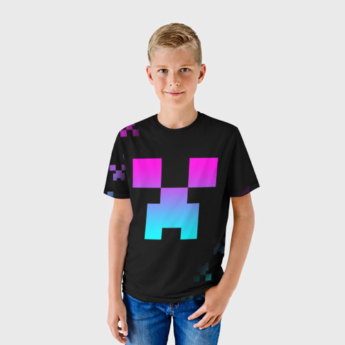 Детская футболка 3D с принтом Minecraft Creeper, фото на моделе #1