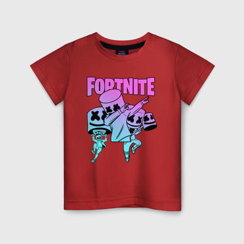 Детская футболка хлопок с принтом Fortnite x Marshmello, вид спереди #2