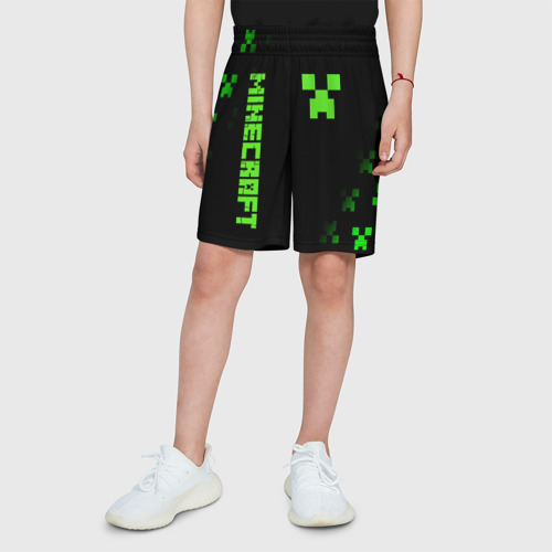 Детские спортивные шорты 3D с принтом Minecraft Creeper, вид сбоку #3