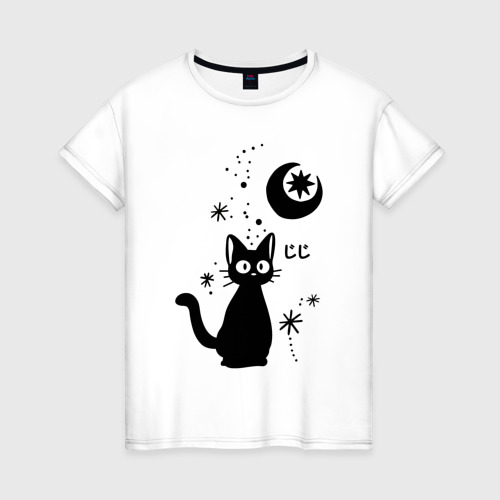 Женская футболка хлопок с принтом Jiji Cat, вид спереди #2