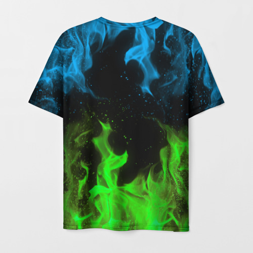 Мужская футболка 3D с принтом BRAWL STARS LEON FIRE | БРАВЛ СТАРС ЛЕОН, вид сзади #1