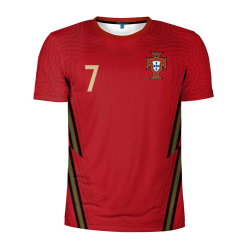 Мужская футболка 3D спортивная с принтом Ronaldo home EURO 2020, вид спереди #2