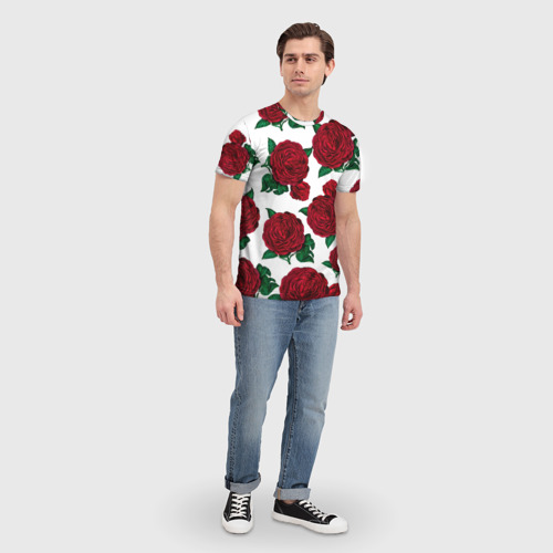 Мужская футболка 3D с принтом Винтажные розы, вид сбоку #3