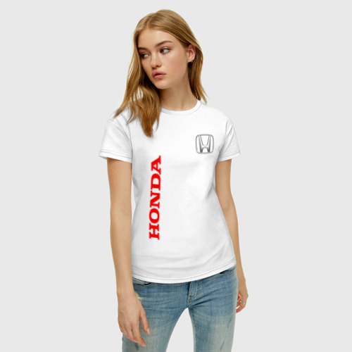 Женская футболка хлопок с принтом HONDA, фото на моделе #1
