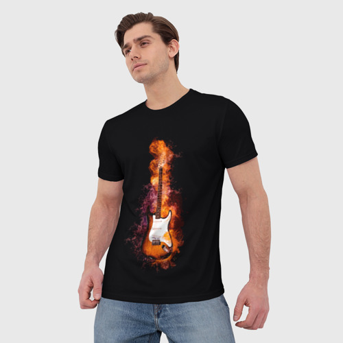Мужская футболка 3D с принтом Огонь музыка, фото на моделе #1
