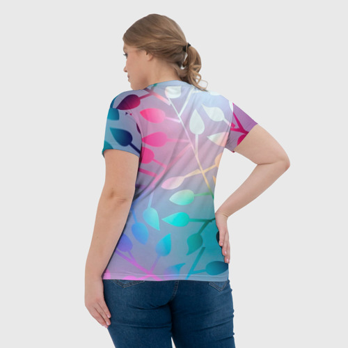 Женская футболка 3D с принтом Листья, вид сзади #2