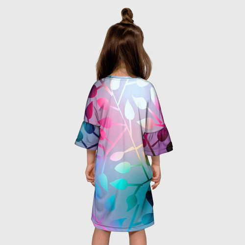 Детское платье 3D с принтом Листья, вид сзади #2