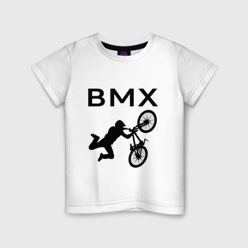 Детская футболка хлопок с принтом Велоспорт BMX (Z), вид спереди #2