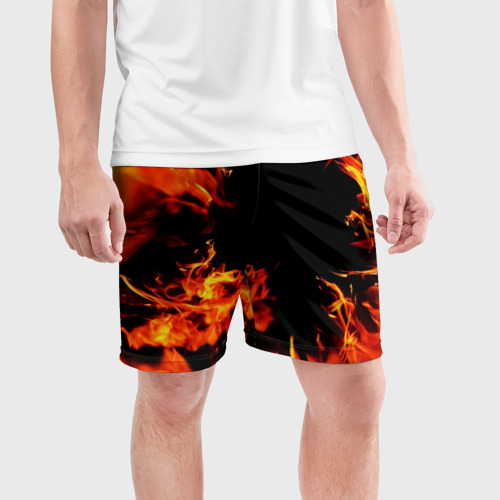 Мужские шорты спортивные с принтом ОГОНЬ | FIRE, фото на моделе #1