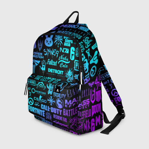 Рюкзак 3D с принтом Неоновые логотипы игр, вид спереди #2