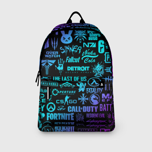 Рюкзак 3D с принтом Неоновые логотипы игр, вид сбоку #3