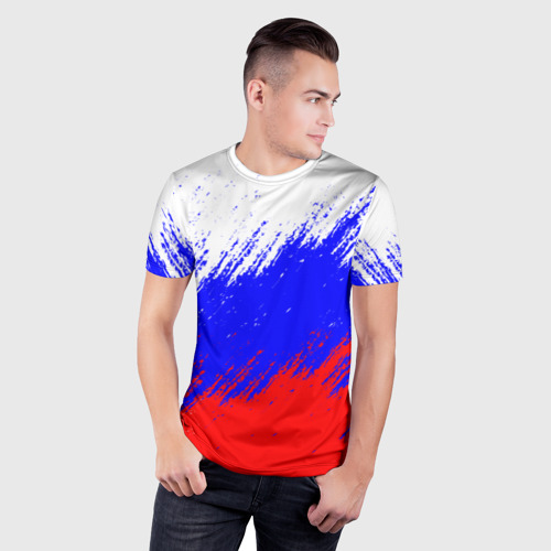 Мужская футболка 3D спортивная с принтом Россия, фото на моделе #1