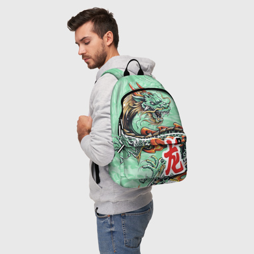 Рюкзак 3D с принтом Изумрудный дракон, фото на моделе #1