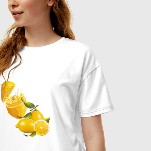 Женская футболка хлопок Oversize с принтом Лимоны, фото на моделе #1