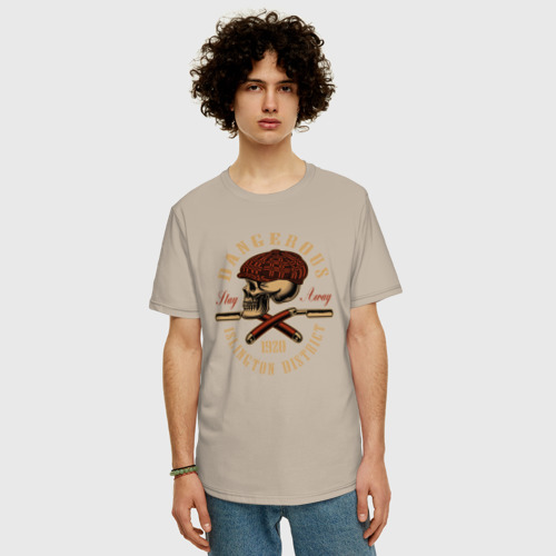 Мужская футболка хлопок Oversize с принтом Острые козырьки Череп и бритвы, фото на моделе #1