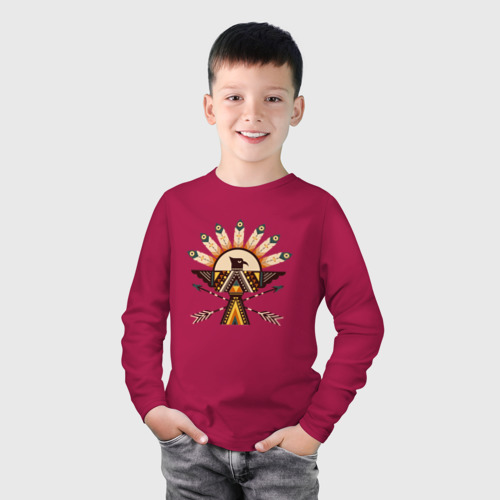 Детский лонгслив хлопок с принтом Индейские мотивы, фото на моделе #1