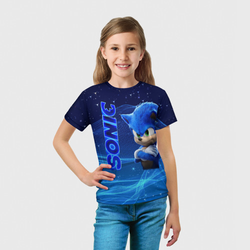 Детская футболка 3D с принтом Соник, вид сбоку #3