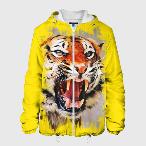 Мужская куртка 3D с принтом Оскал тигра, вид спереди #2