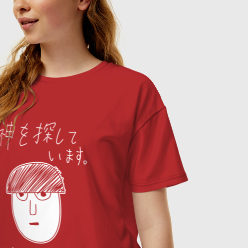 Женская футболка хлопок Oversize с принтом Моб Психо 100, фото на моделе #1