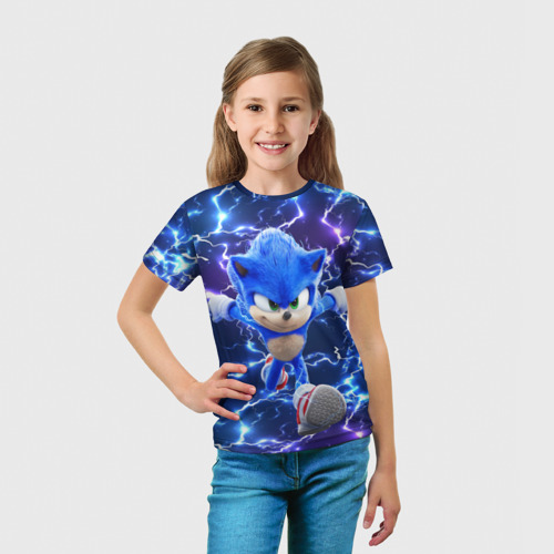 Детская 3D футболка с принтом Sonic, вид сбоку #3