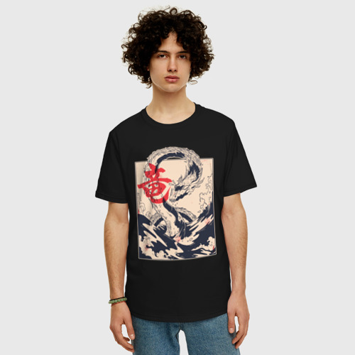 Мужская футболка хлопок Oversize с принтом Морской дракон, фото на моделе #1
