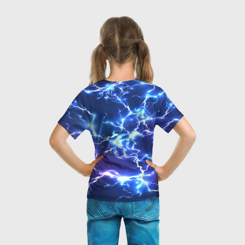 Детская 3D футболка с принтом СВЕТЯЩИЕСЯ МОЛНИИ | NEON FLASH, вид сзади #2