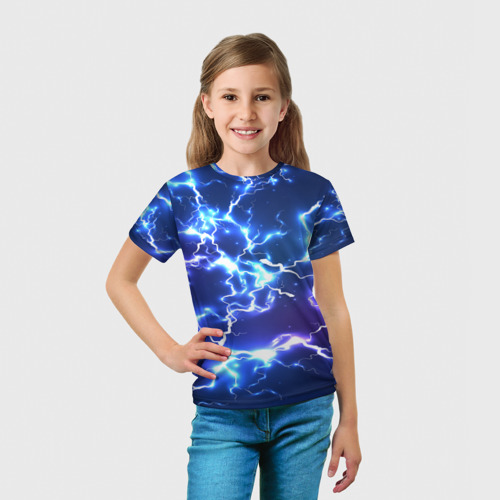 Детская 3D футболка с принтом СВЕТЯЩИЕСЯ МОЛНИИ | NEON FLASH, вид сбоку #3
