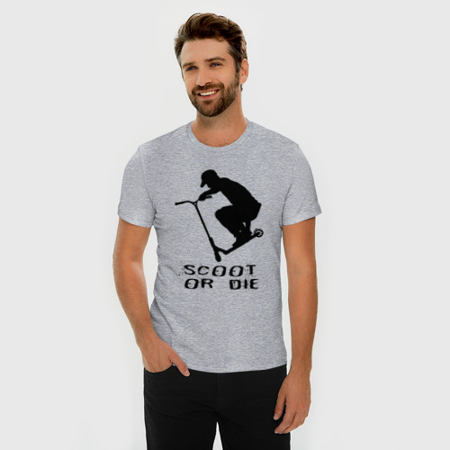 Мужская футболка хлопок Slim с принтом Самокат фристайл трюк экстрим, фото на моделе #1