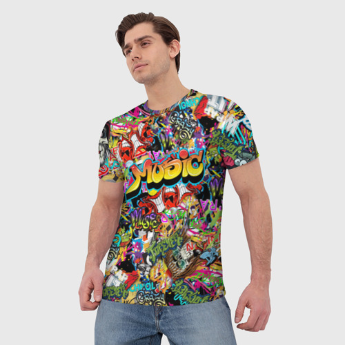 Мужская футболка 3D с принтом Граффити Крейзи мьюзик, фото на моделе #1