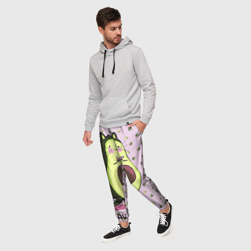 Мужские брюки 3D с принтом Авокадо Кот, фото на моделе #1