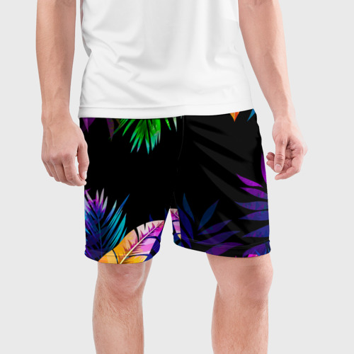 Мужские шорты спортивные с принтом Тропическая Ночь, фото на моделе #1
