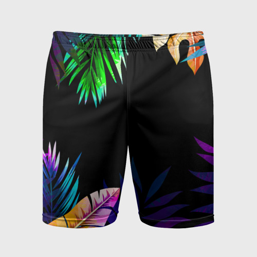 Мужские шорты спортивные с принтом Тропическая Ночь, вид спереди #2
