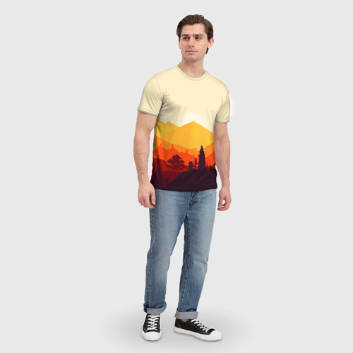 Мужская футболка 3D с принтом Горы закат пейзаж лиса арт, вид сбоку #3