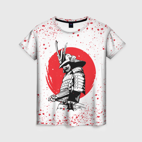 Женская футболка 3D с принтом Самурай в каплях крови (Z), вид спереди #2