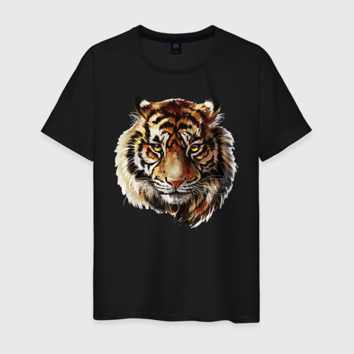 Мужская футболка хлопок с принтом Тигр Tiger, вид спереди #2
